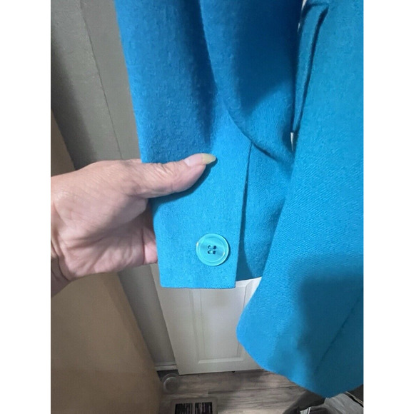 Womens Sz 6 Blazer Jacket 100% Wool Teal Grannycore Boho Work Professional Prep - Picture 6 of 12